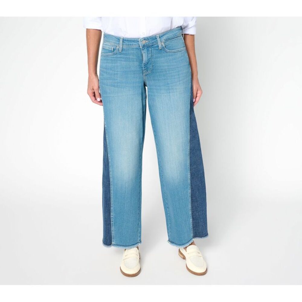 NYDJ Women's Pants Sz 12 Teresa Wide Leg Jeans contrast Sideseam Blue A705669